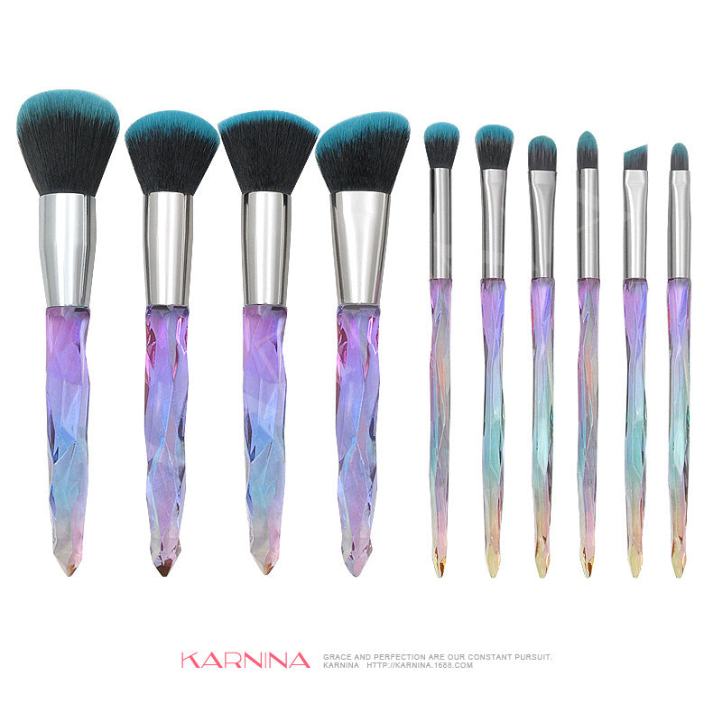 New 10 Pcs Crystal Diamond Handle Makeup Brush Set Transparent Glass Color Foundation Eye Makeup Beauty Tool