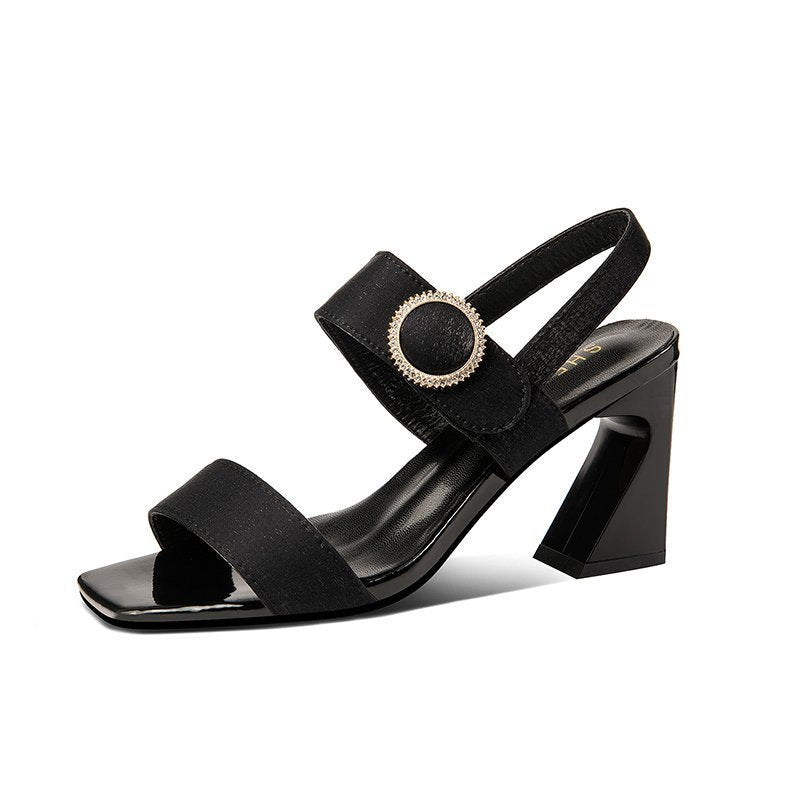 Korean Style Metal Buckle Thick Heel Women Sandals