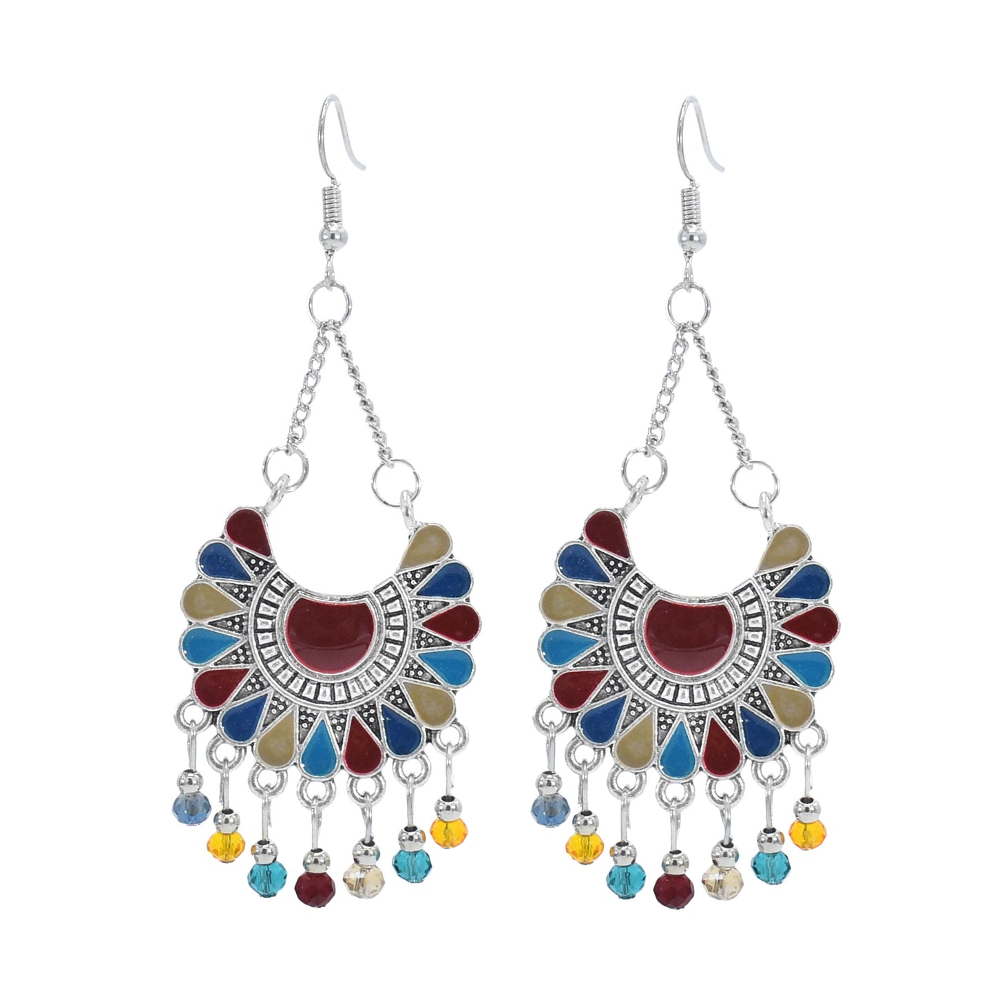 New Fashion Fan-shaped Tassel Earrings Female Bohemian Retro Yunnan Ethnic Style Earrings Wholesale