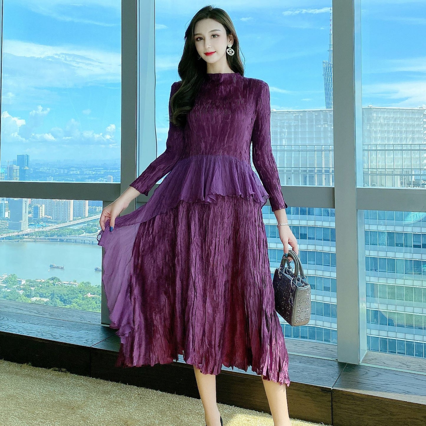 Miyake Pleated Dress Korean Version 2020 New Autumn And Winter Temperament Commuting Light And Familiar Plus Size Women's Dress