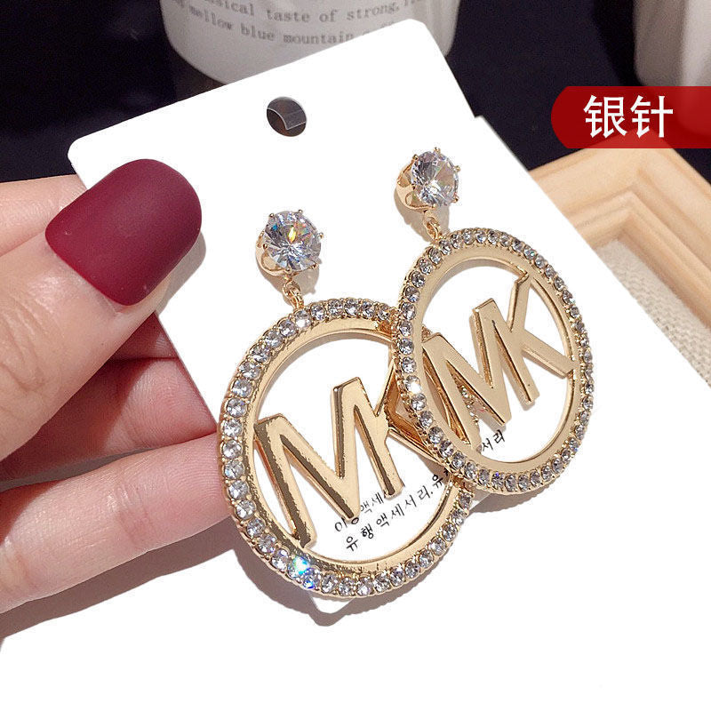 Version Of The New Letter Earrings Oversized Zircon Texture Metal Fairy Silver Needle Earrings Female