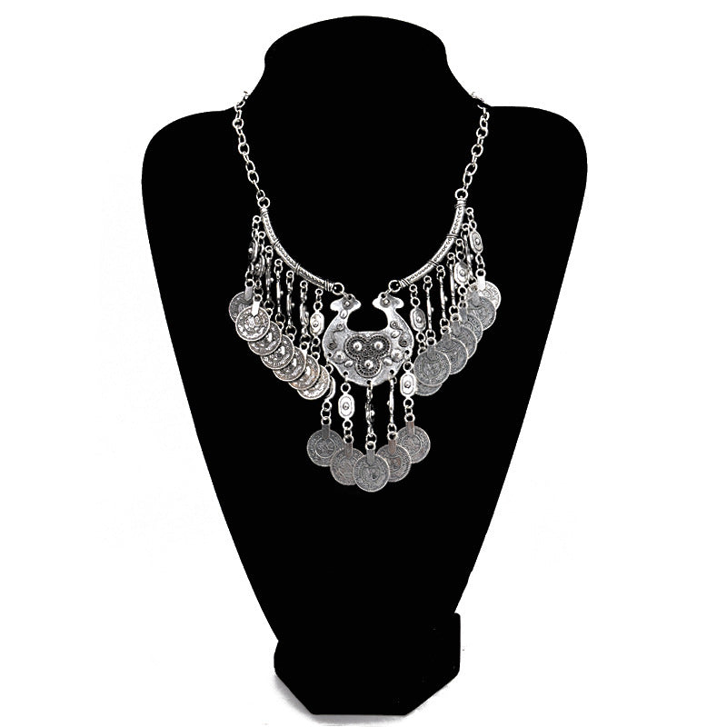 S2485 European And American Exaggerated Clavicle Chain Retro Coin Tassel Multilayer Necklace Female Necklace