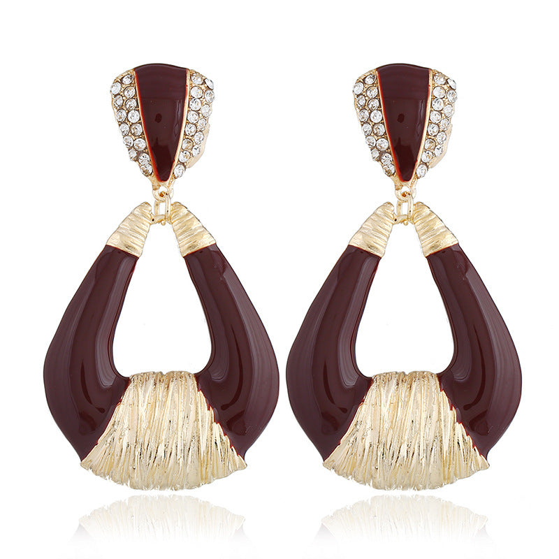 Fashion European And American Style Earrings Alloy Dripping Oil Triangle Diamond Earrings Multicolor Earrings Es004