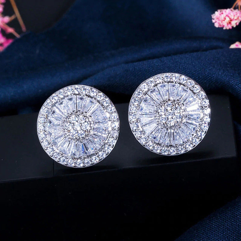 Amazon Hot Sale New Retro European Style Full Diamond Zircon 12.5mm Big Round Earrings Ladies Fashion Jewelry
