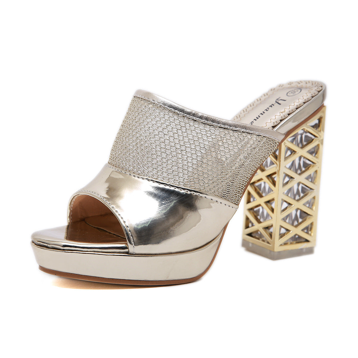 CLM2019 Summer New Crystal Thick Heel Platform Sandals High-heeled Mesh Stitching Outer Wear Women's Slippers Alt39