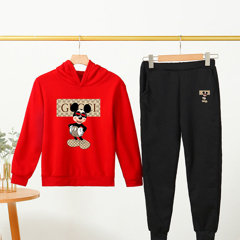 Cross-border European And American Fashion Brand Children's Clothing Hooded Sweater Sports Suit Autumn And Winter Children's Warm Leisure Sports Suit