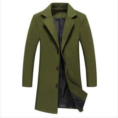 men's long slim fit solid color woolen trench coat