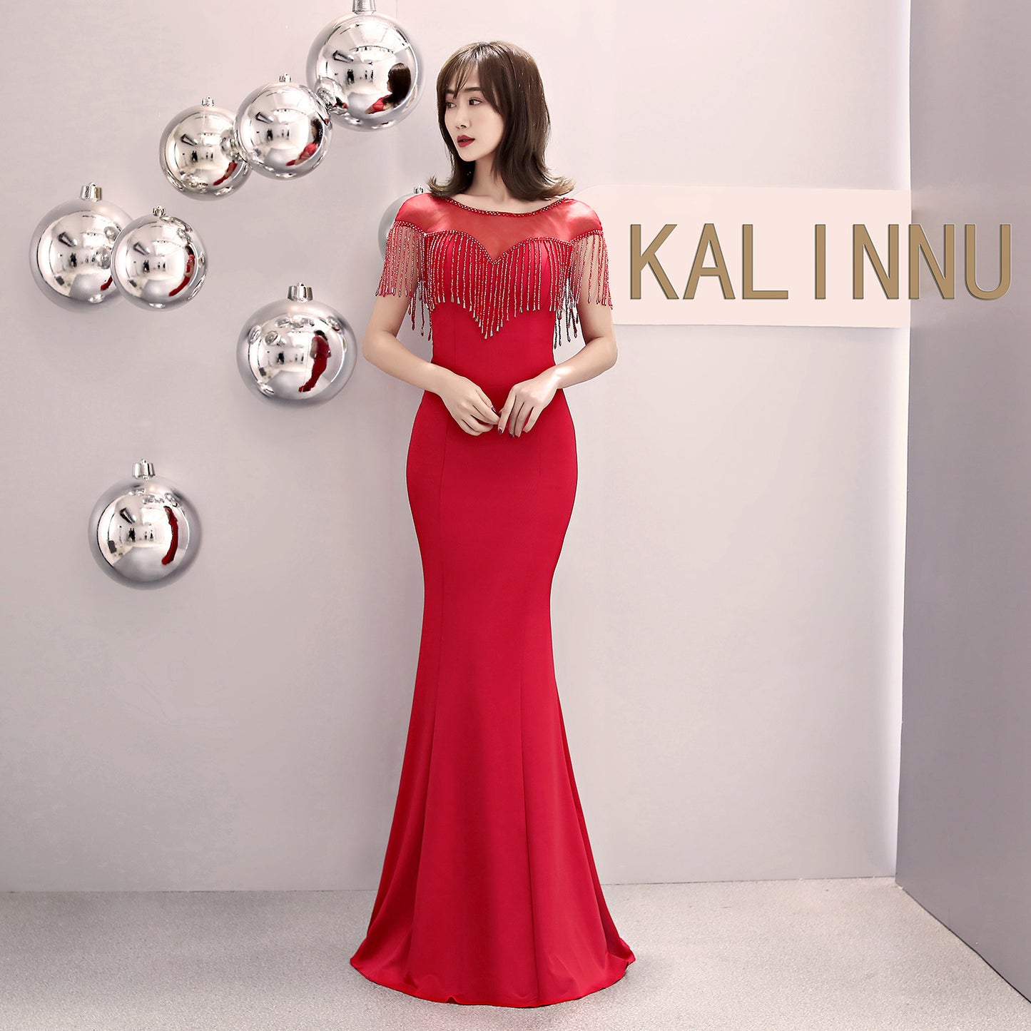 1573# women’s Toast Dress Fishtail Long Banquet Red Evening Dress Skirt