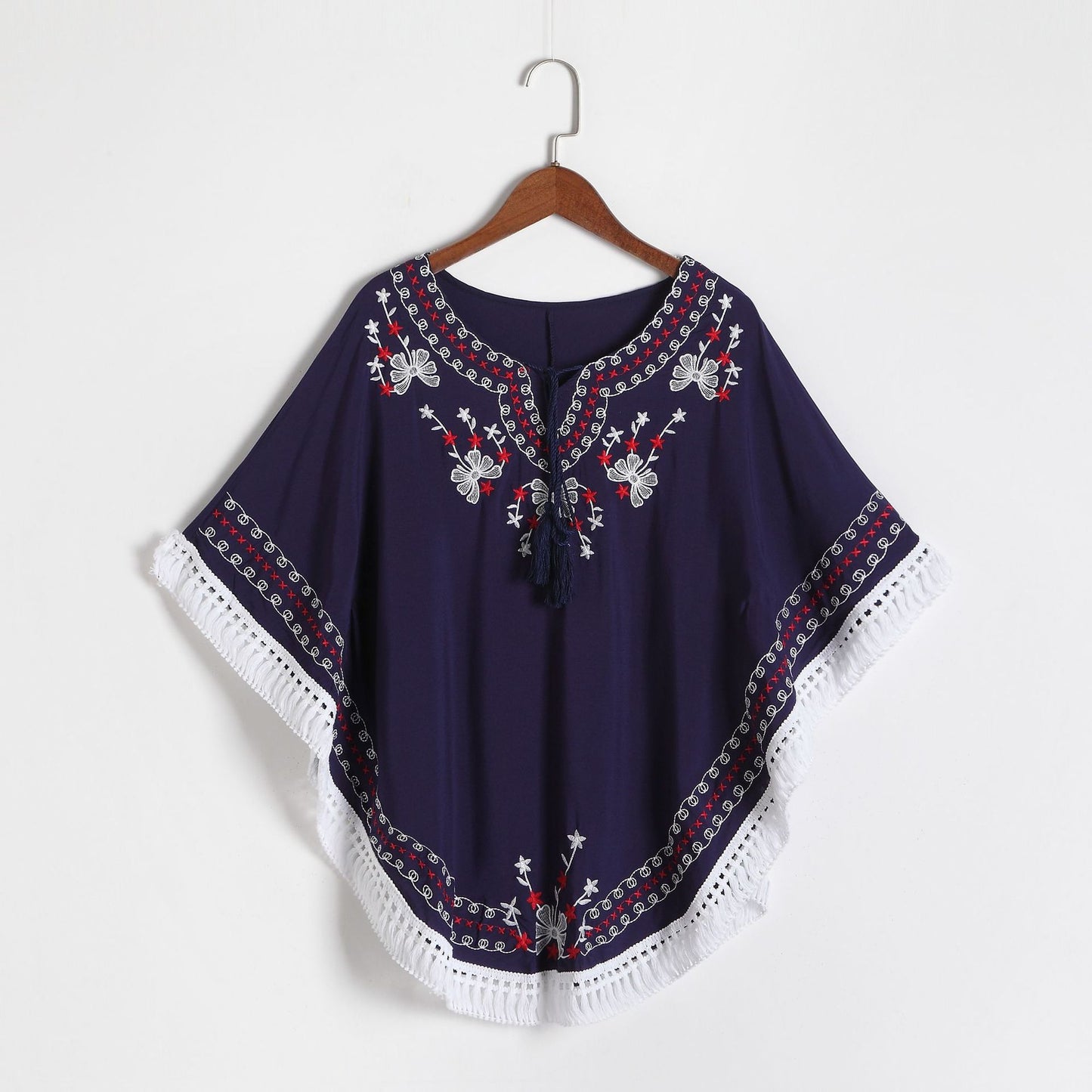 New Plus Size Summer Women's Japanese Retro Mid-length Raglan Sleeves Round Neck Cotton Embroidered Cape