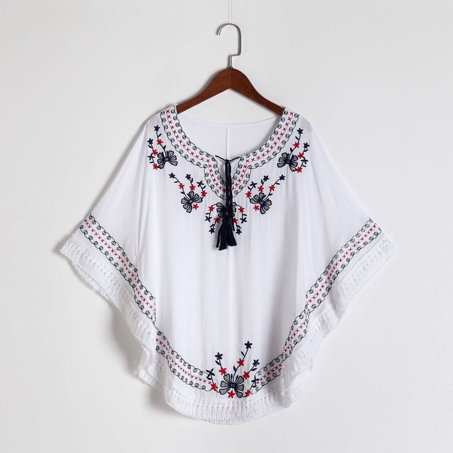 New Plus Size Summer Women's Japanese Retro Mid-length Raglan Sleeves Round Neck Cotton Embroidered Cape