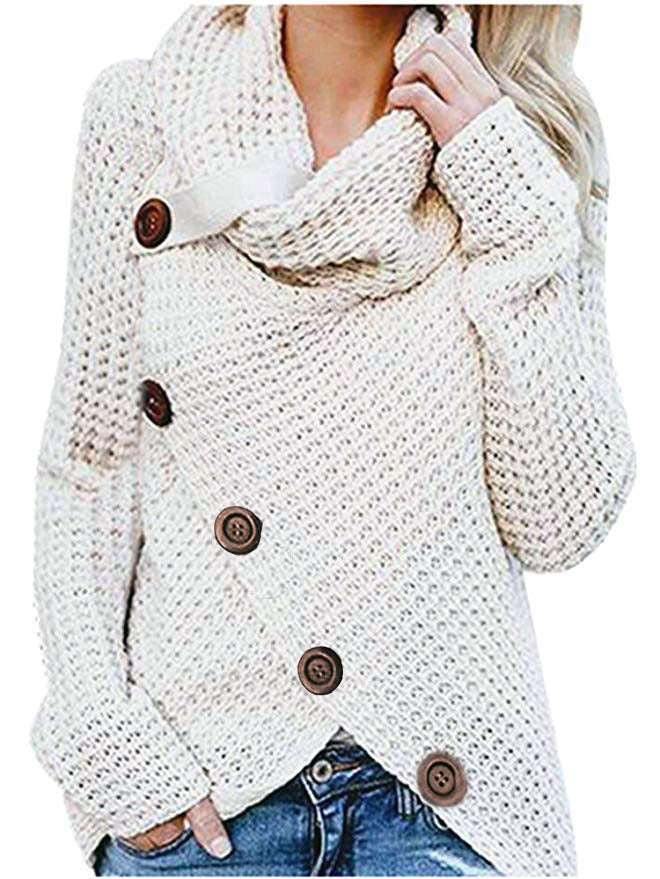 Long-sleeved Sweater Europe And The United States Ebay Amazon New Five-button Turtleneck Pullover Solid Color Women's Sweater