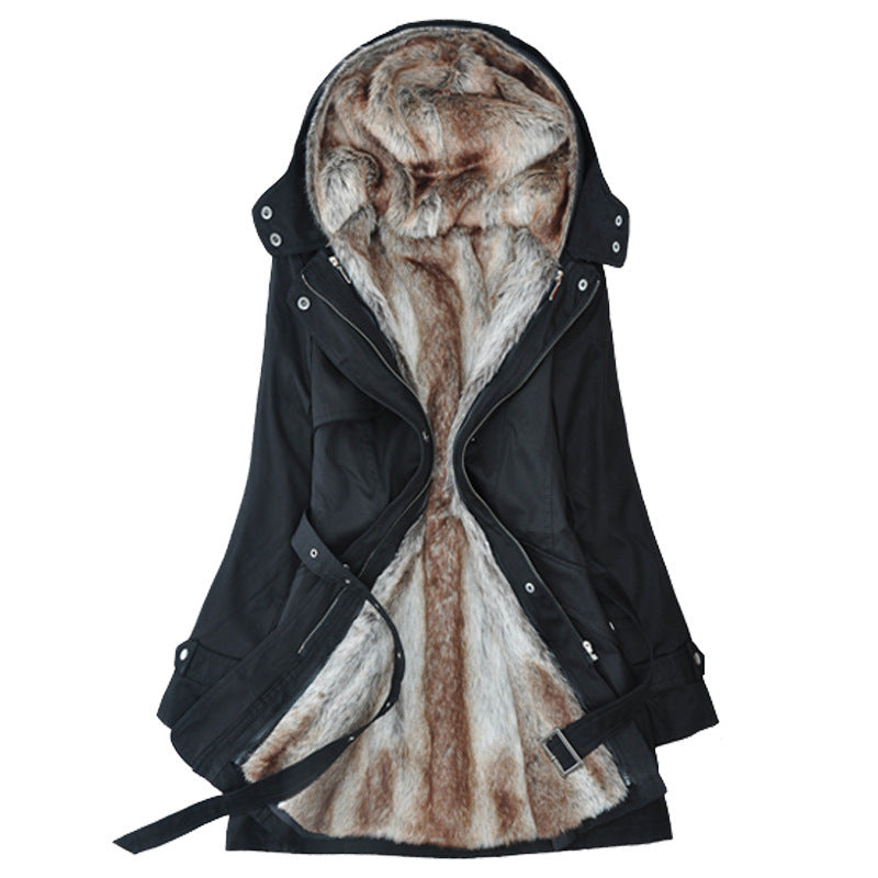 Autumn And Winter New Women's  3 color Hooded Lamb Velvet Mid-length Coat Trench Coat