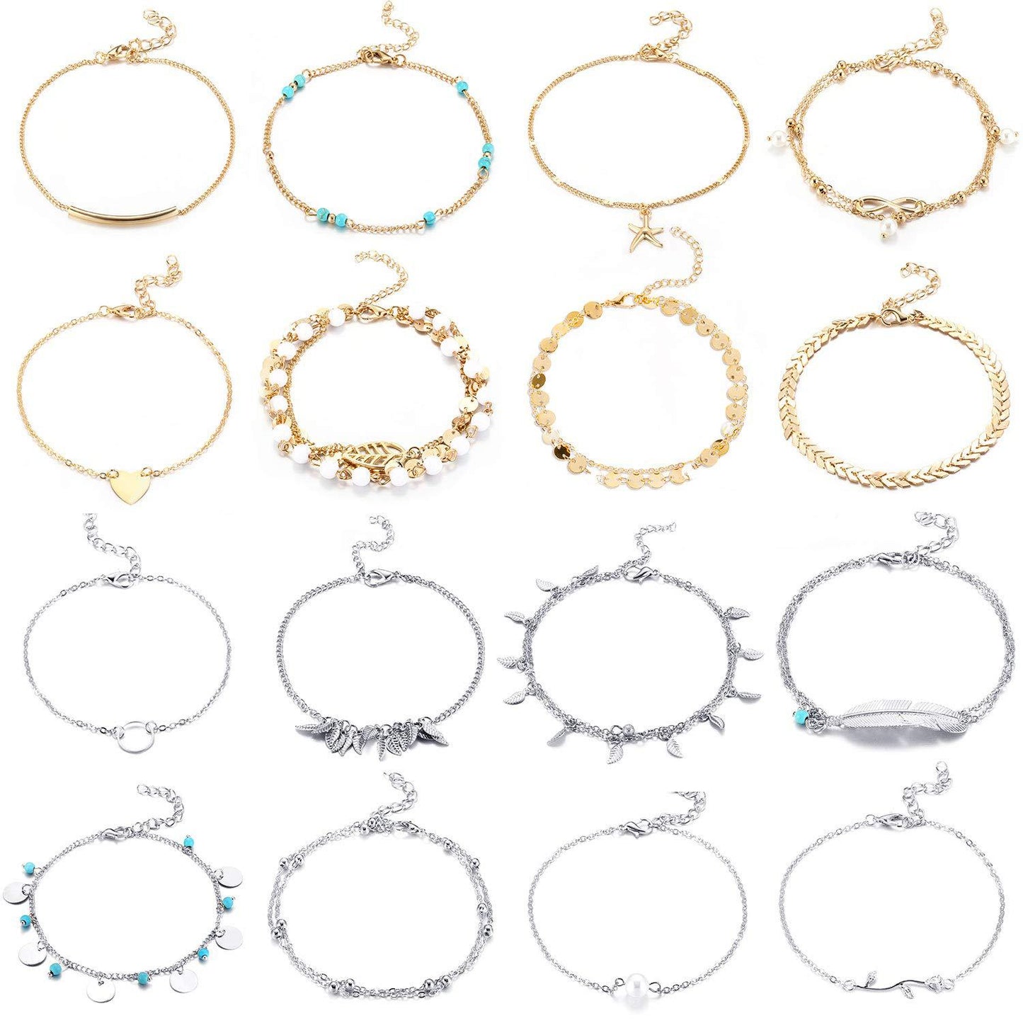 Amazon Cross-border Jewelry 16-piece Shell Rice Bead Anklet Female European And American Beach Footwear Set A003