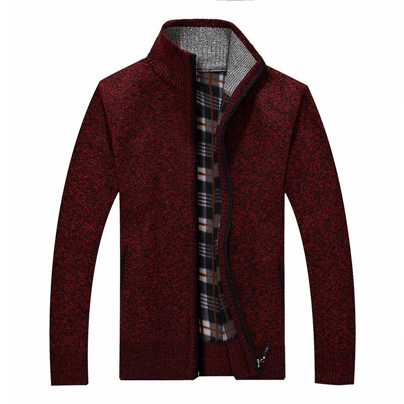 Foreign Trade Autumn And Winter New Men's Cardigan Sweater Plus Velvet Stand Collar Thickened Middle-aged Knitted Sweater Solid Color Coat Plus Size