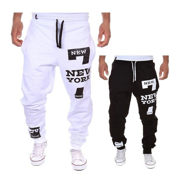 Spring And Autumn Wish Casual Number 7 Printing Letter Printing Leggings Pants Men's Foreign Trade New Sports Pants Printing Pants