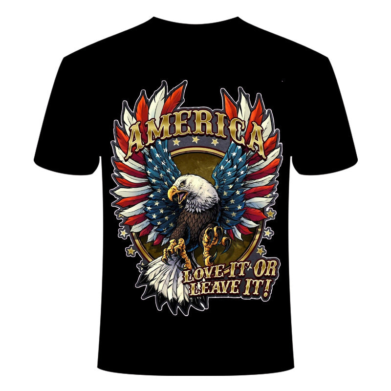 Men's Casual 3D American Flag Eagle Print Short Sleeve T-Shirt