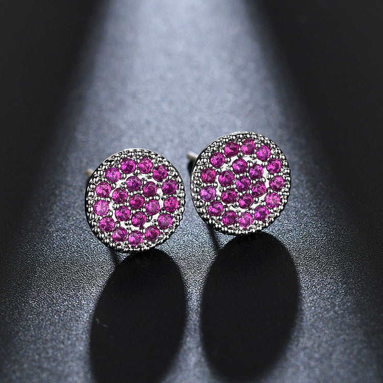 Korean Version Of Ruby Round Earrings High Quality AAA Zircon Red Corundum Copper Micro Inlaid 925 Silver Needle Factory Direct Sales