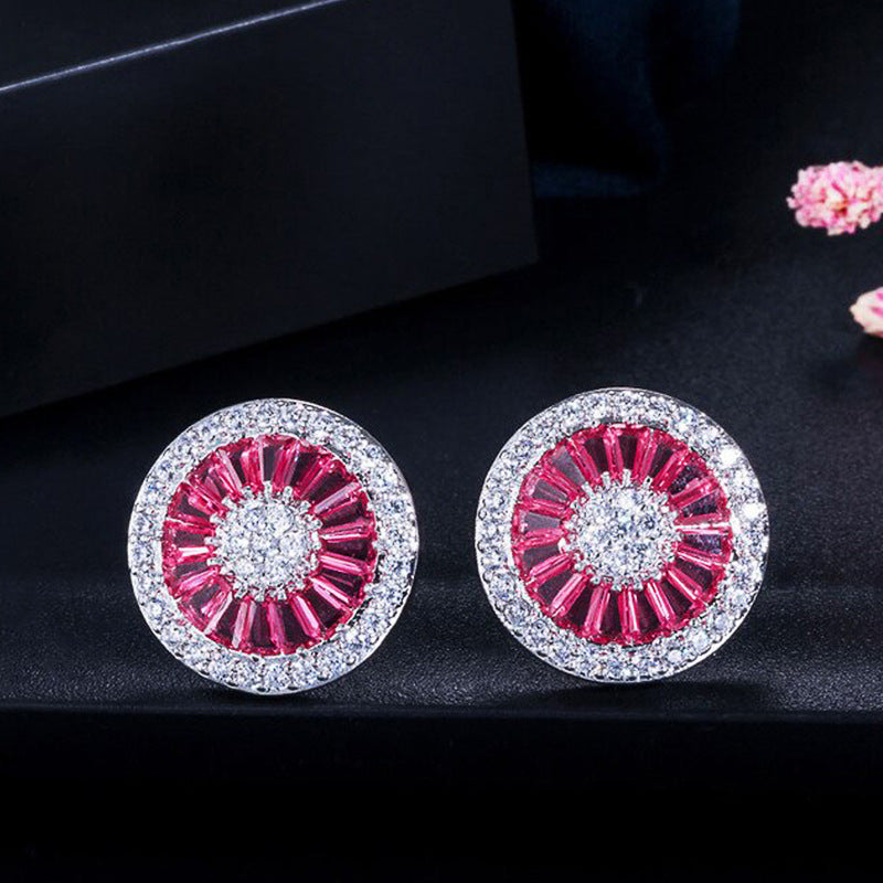 Amazon Hot Sale New Retro European Style Full Diamond Zircon 12.5mm Big Round Earrings Ladies Fashion Jewelry