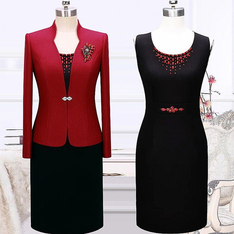 Wedding Mother Dress Autumn Two-piece Suit Red Festive Wedding Mother Dress Wedding Banquet Middle-aged Suit Skirt