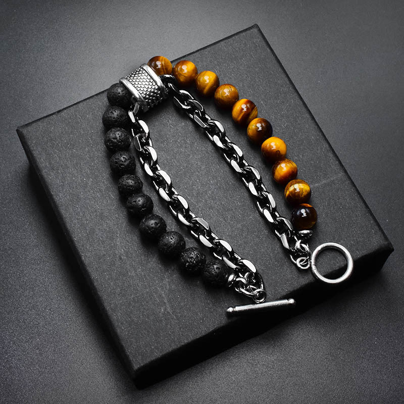 European Frosted Map Stone Men's Bracelet Beaded Metal Bracelet Jewelry Cross-border E-commerce Supply