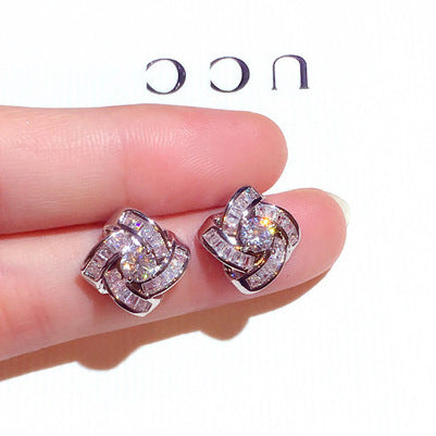 New Fashion Korean Silver Needle Earrings Super Flash Set Rhinestone Geometric Temperament Earrings Earrings Female E002144