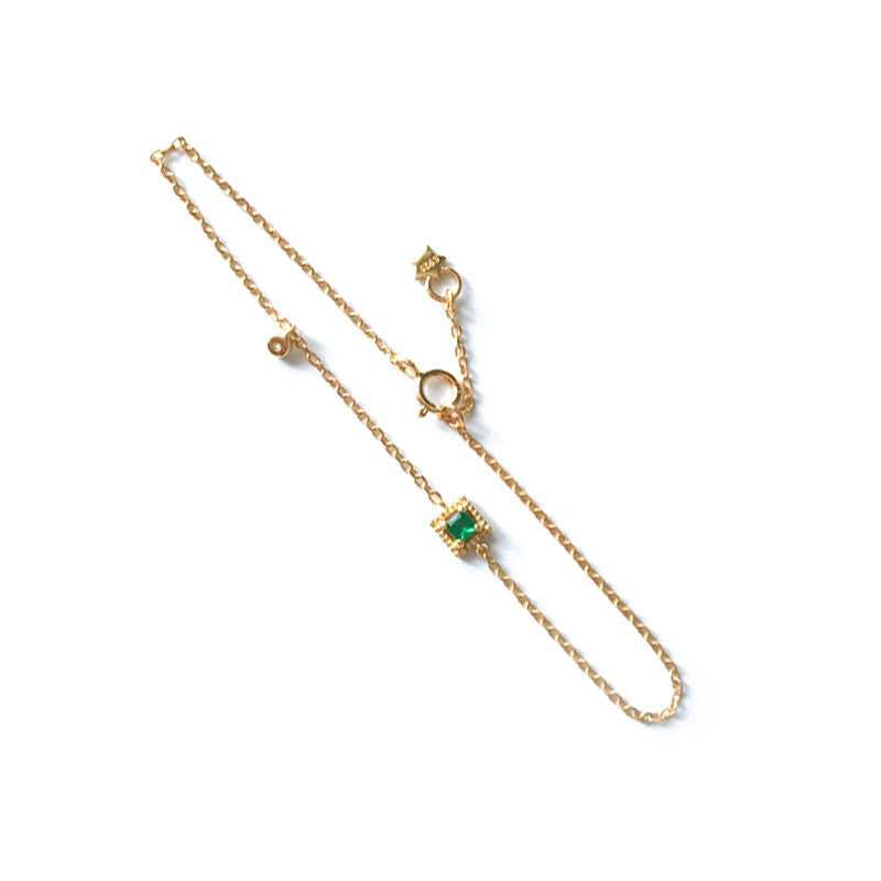 18K Gold Emerald Solitaire Diamond Bracelet for Women