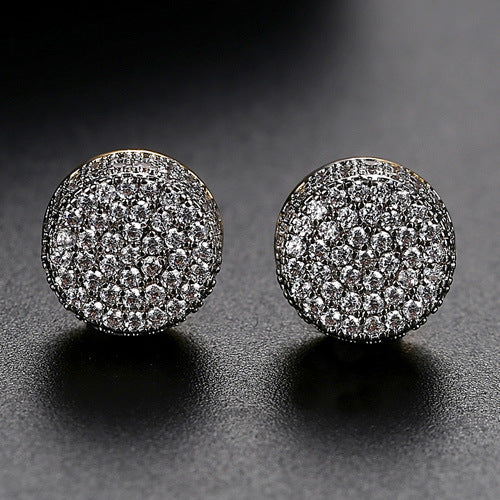 JINSE Hip Hop 9MM Round Cubic Zirconia Earrings For Men Ear Studs Crystal Green White Male Earings Fashion Jewelry Brincos