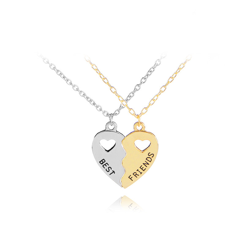 Hollow Heart-shaped Gold and Silver Stitching Clavicle Chain Pendant