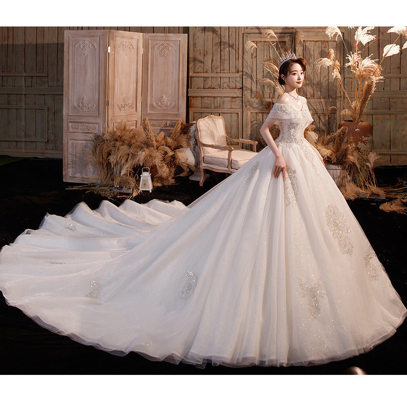 Wedding Dress Trailing Heavy Industry One-shoulder Bridal Temperament Female Forest Super Fairy Dream Starry Sky Skirt