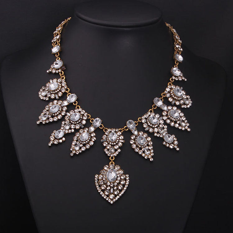 European And American Exaggerated Full Rhinestone Gemstone Short Clavicle Multilayer Necklace Exaggerated Retro Female Fashion Jewelry Wholesale