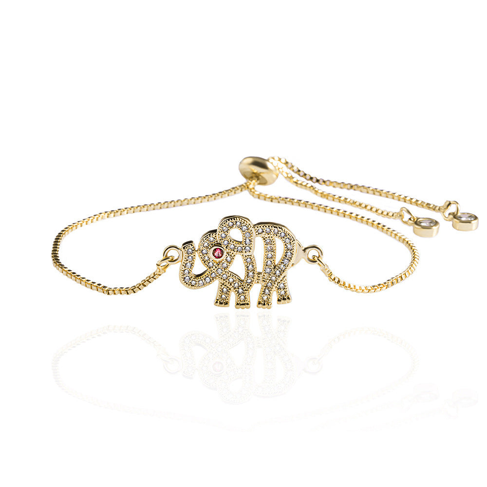Foreign Trade Popular DIY Cute Hollow Micro-inlaid Elephant Pull Bracelet Men And Women Box Chain Bracelet