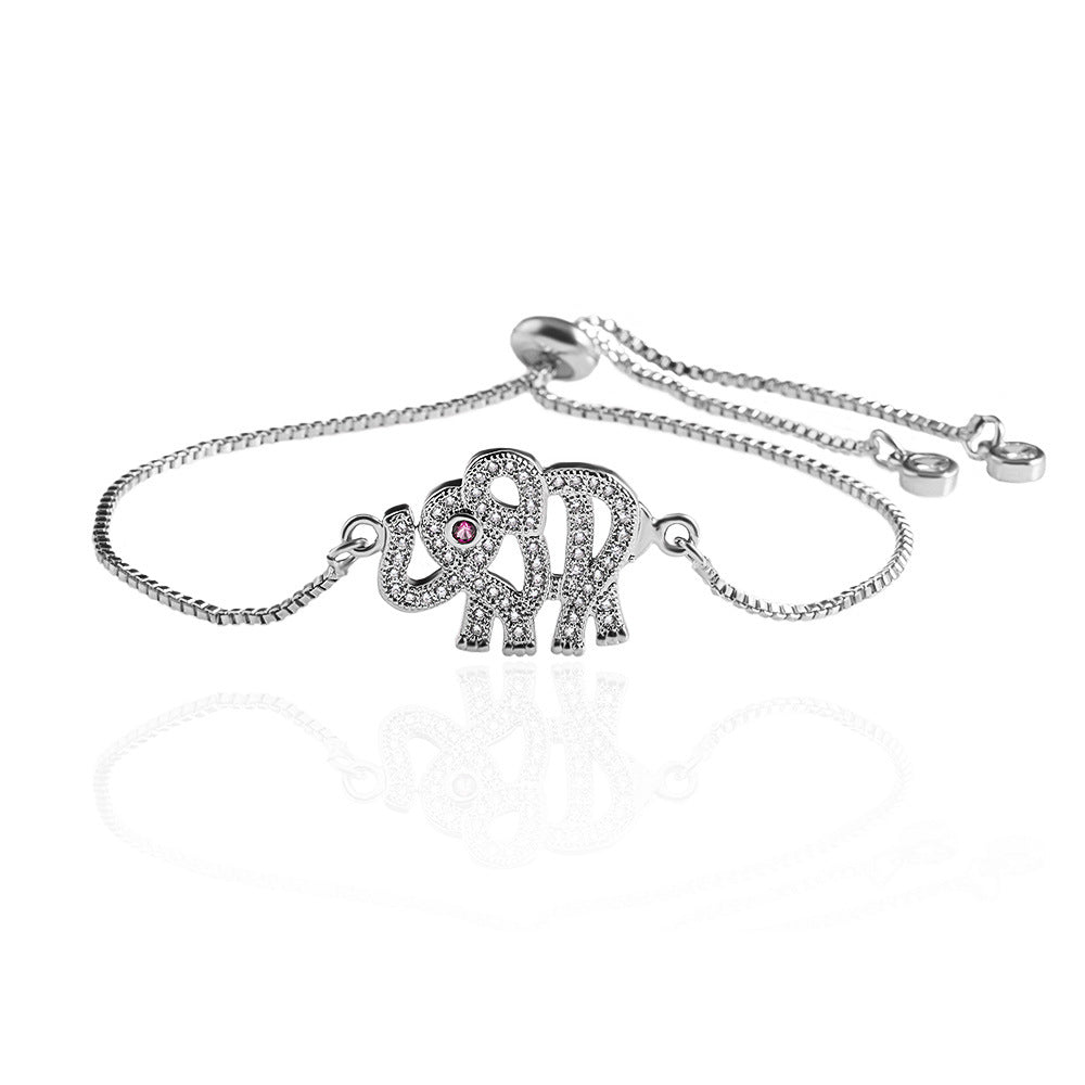 Foreign Trade Popular DIY Cute Hollow Micro-inlaid Elephant Pull Bracelet Men And Women Box Chain Bracelet