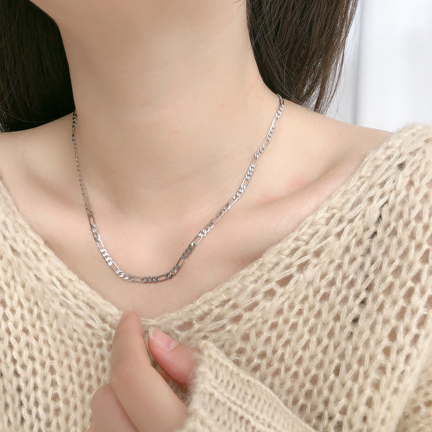925 Sterling Silver Flat Italian Chain Necklace Short Clavicle Chain Ins Texture Clavicle Chain Female Simple N528