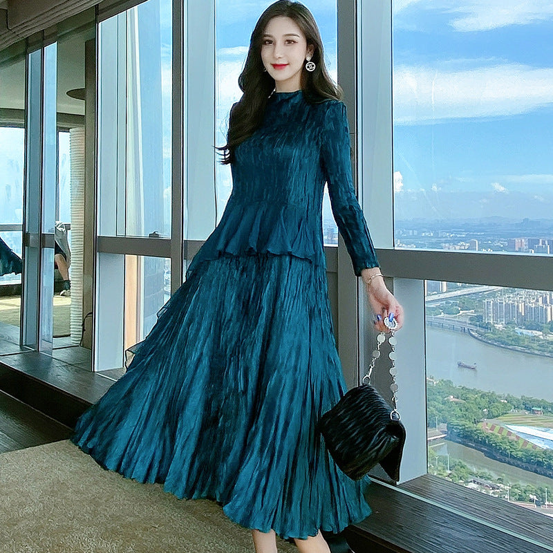 Miyake Pleated Dress Korean Version 2020 New Autumn And Winter Temperament Commuting Light And Familiar Plus Size Women's Dress