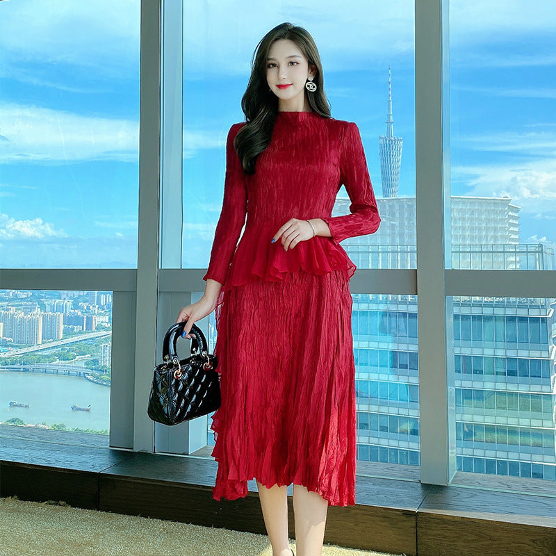 Miyake Pleated Dress Korean Version 2020 New Autumn And Winter Temperament Commuting Light And Familiar Plus Size Women's Dress