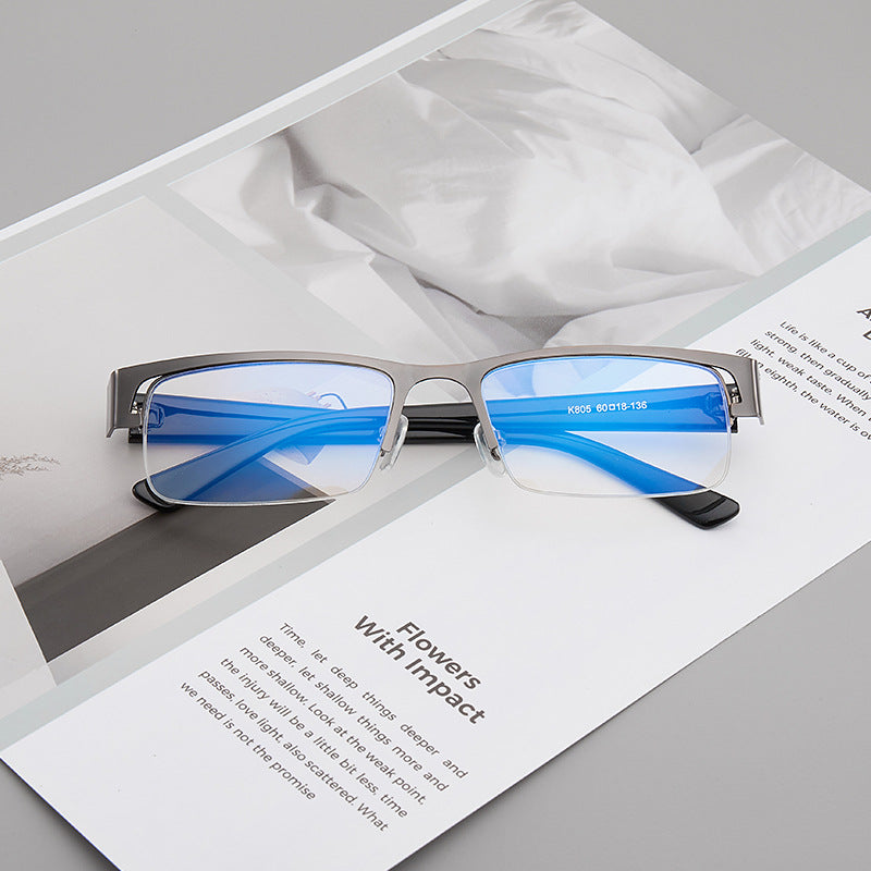 Anti-blue Light Flat Myopia Glasses Finished 50-600 Degree Glasses For Men And Women With Metal Half-frame Glasses Coating