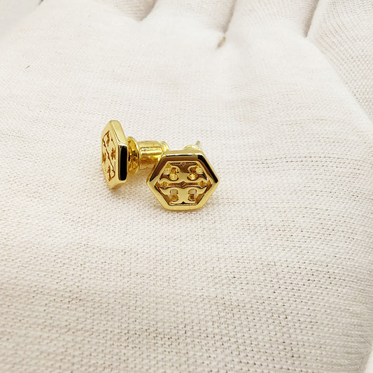 S925 Silver Needle TB Hexagonal Earrings Circle Geometric Texture European And American Glossy Simple Small Earrings Earrings