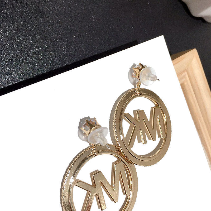 Version Of The New Letter Earrings Oversized Zircon Texture Metal Fairy Silver Needle Earrings Female