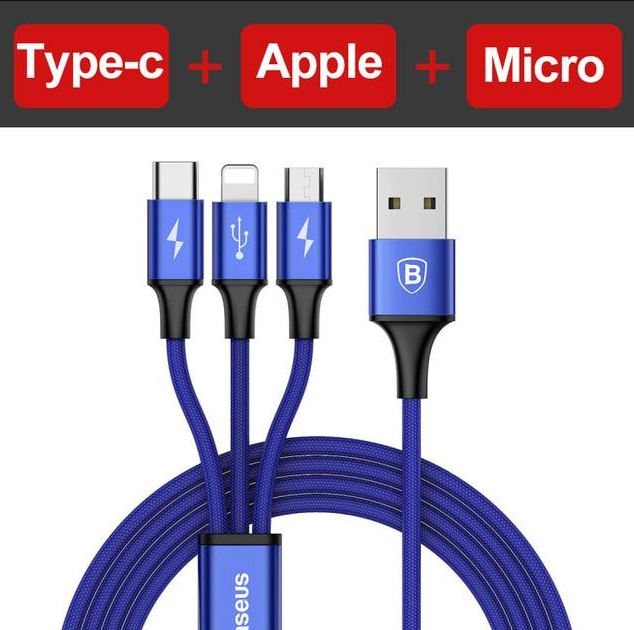 Baseus USB Cable For iPhone X 8 7 6 Charging Charger 3 in 1 Micro USB Cable For Android USB Type c Type-c Mobile Phone Cables