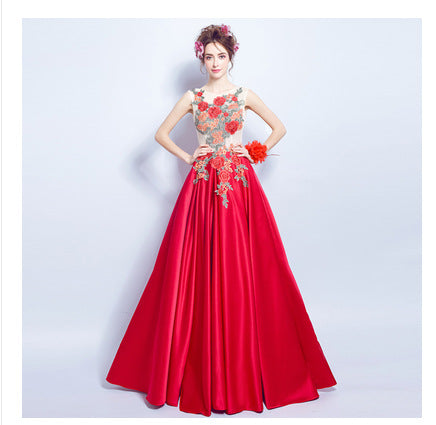 Long-sleeved Embroidery Engagement Banquet Evening Dress
