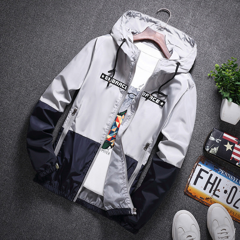Men's jacket spring and autumn thin coat student self-cultivation clothes handsome hooded jacket