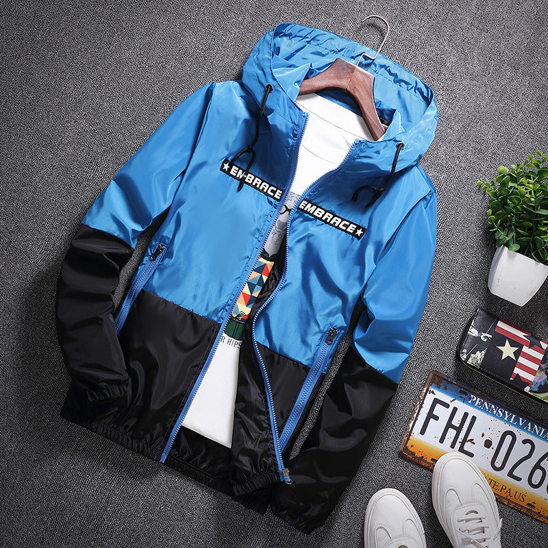 Men's jacket spring and autumn thin coat student self-cultivation clothes handsome hooded jacket