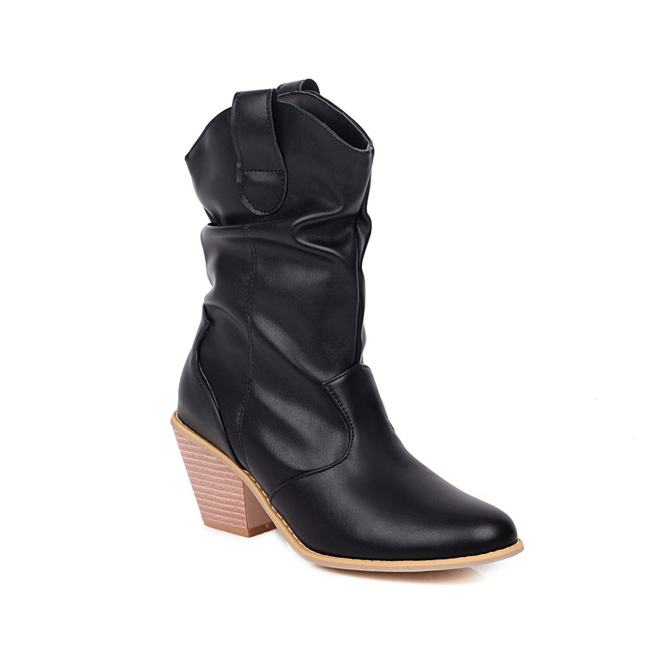 Autumn And Winter Wood Grain Thick High-heeled Women's Boots