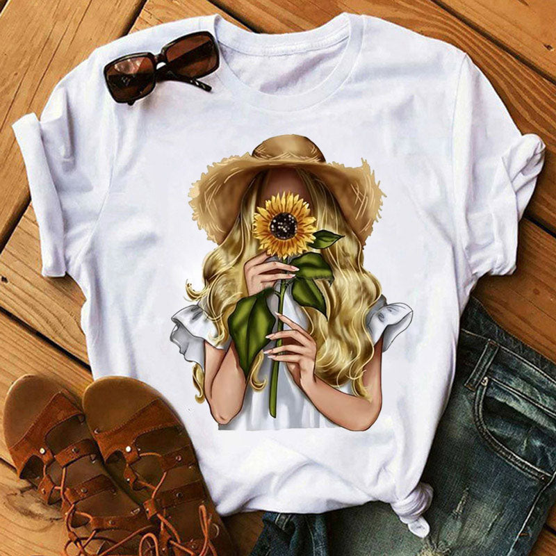 Sunflower Black T-Shirt Loose Short Sleeve T-Shirt