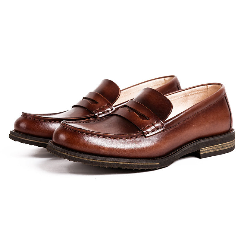 British Casual Men's Leather Shoes Cowhide Loafers