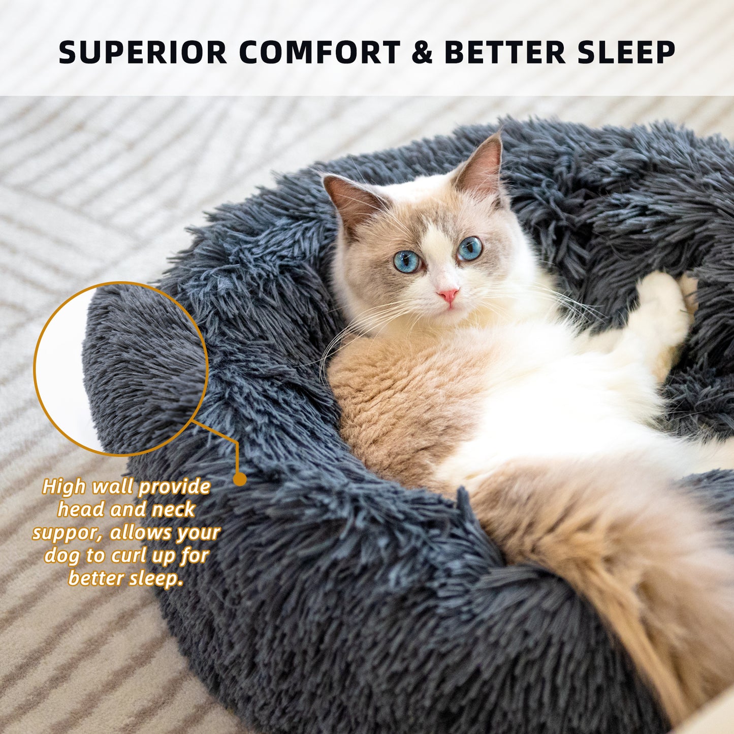 Pet Beds For Cats Anti Anxiety Fluffy Dog Bed Cuddler With Anti-Slip & Water-Resistant Bottom Washable Calming Dog Bed For Small Medium Pets