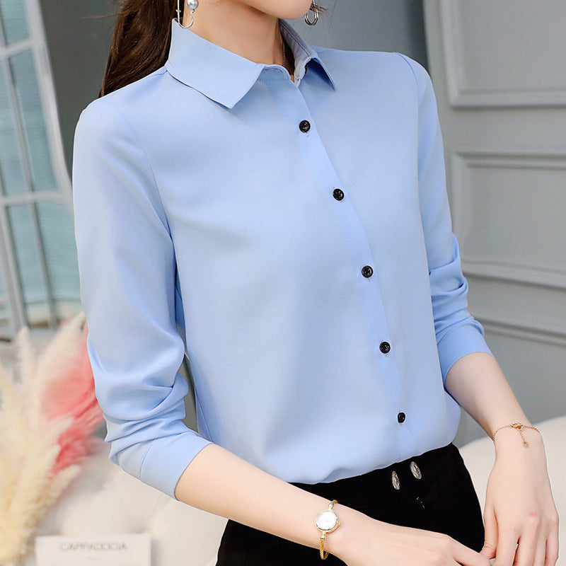 2021 Spring And Summer New Slim Shirt Women's Long-sleeved Korean Professional Wear Plus Size Shirt Chiffon Shirt