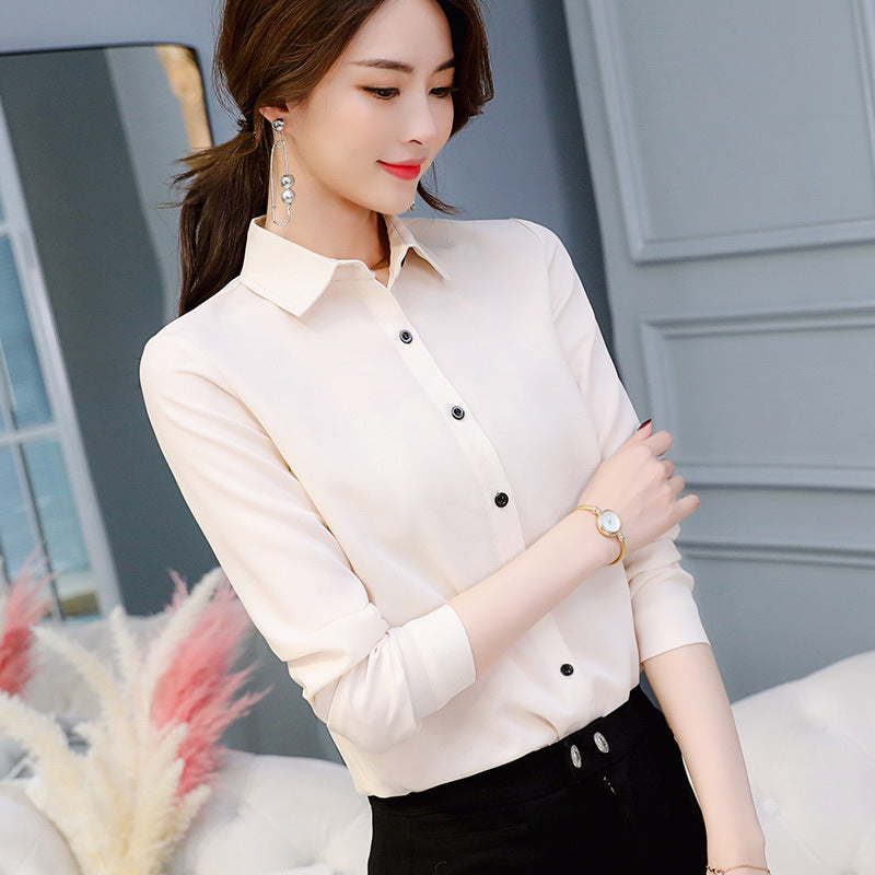 2021 Spring And Summer New Slim Shirt Women's Long-sleeved Korean Professional Wear Plus Size Shirt Chiffon Shirt