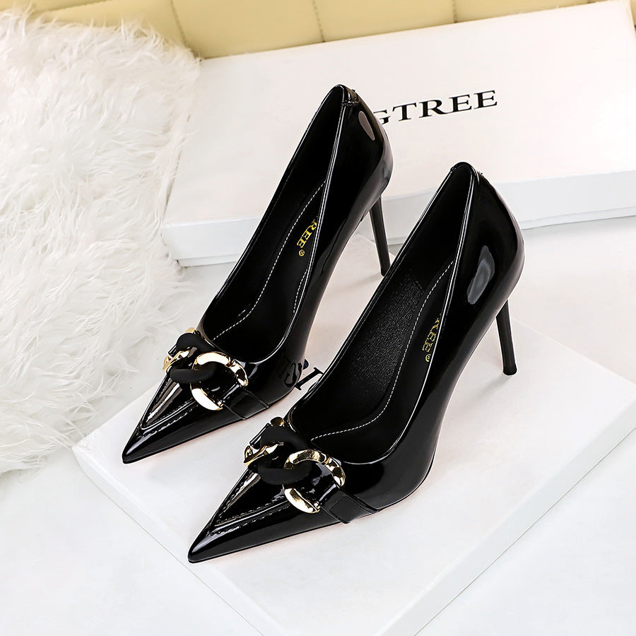 Women's Fashion Patent Leather Shallow Mouth Pointed Toe High Heels