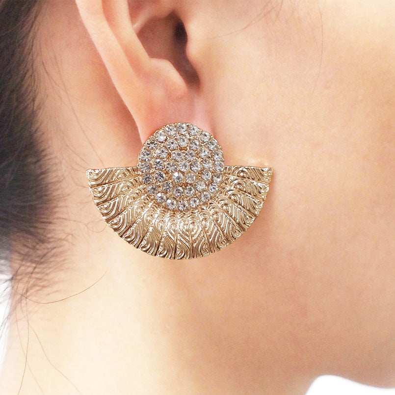 European Fashion Retro Fan-shaped Diamond Earrings Jewelry Geometric Personality Wild Earrings Earrings Cross-border Exclusive Supply